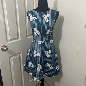 ModCloth NWT "I Know A Shortcut" Sleeveless Teal Blue Stripe Floral Dress Size 6